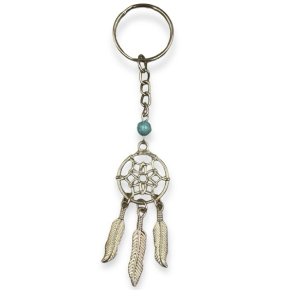 Dream Catcher Key Chain Silver Tone Simulated Turquoise Dangle Feathers VTG 70’s - Picture 9 of 12